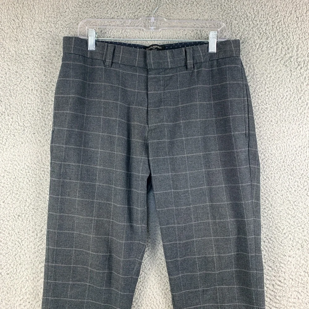 Banana Republic Aiden Pants Mens 32 Gray Plaid Business Casual Khakis Fit 34x28‎
